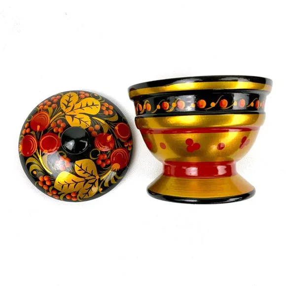 Vintage Russian Lacquerware Khokhloma Set Of 5 Wooden Items - Picture 11 of 16